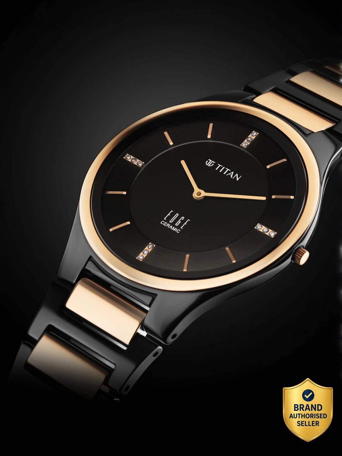 Titan Edge Black Dial Black & Brown Ceramic Strap Analog Watch