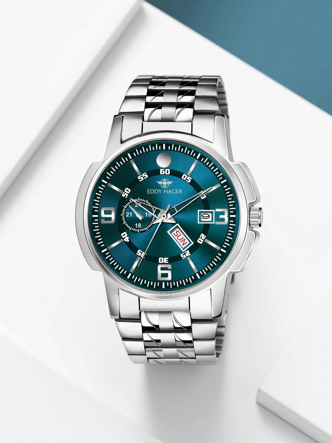 Image of EDDY HAGER EH-226-OLIVE Olive Day and Date Analog Watch - For Men