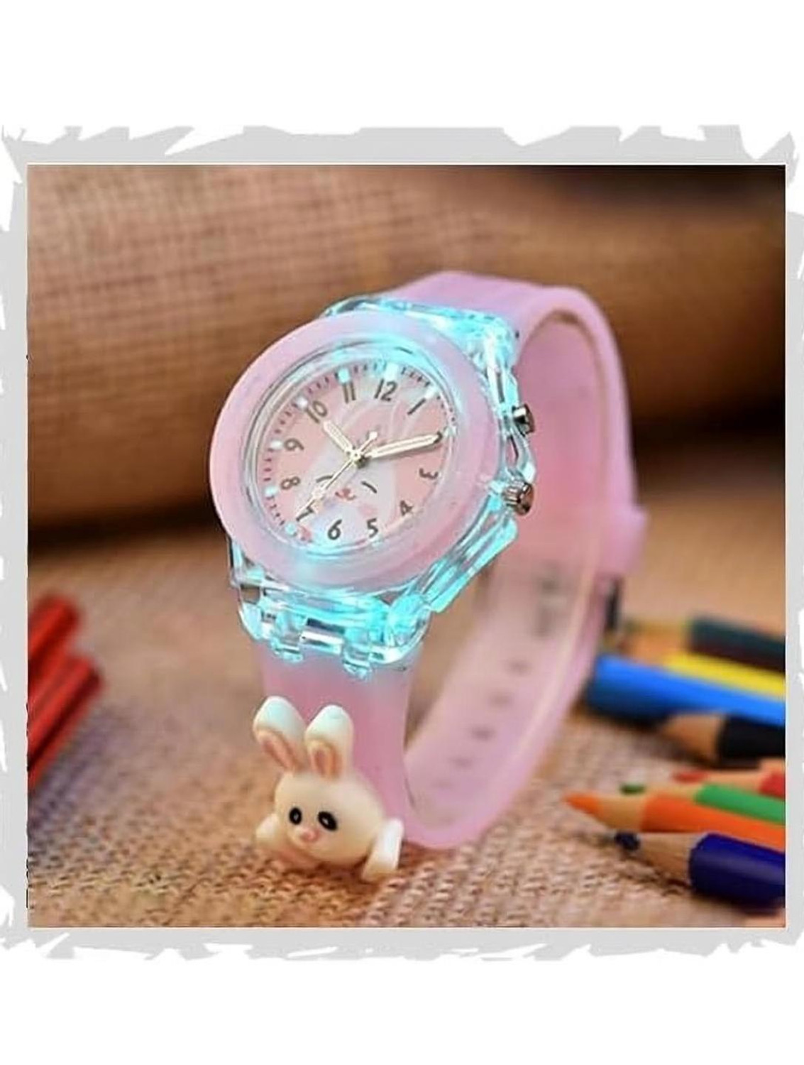Image of MAAN INTERNATIONAL Bunny Rebbit Kids Cute Rabbit Bunny Cartoon LED Light Pink Silicone Strap Analog Watch - For Boys & Girls