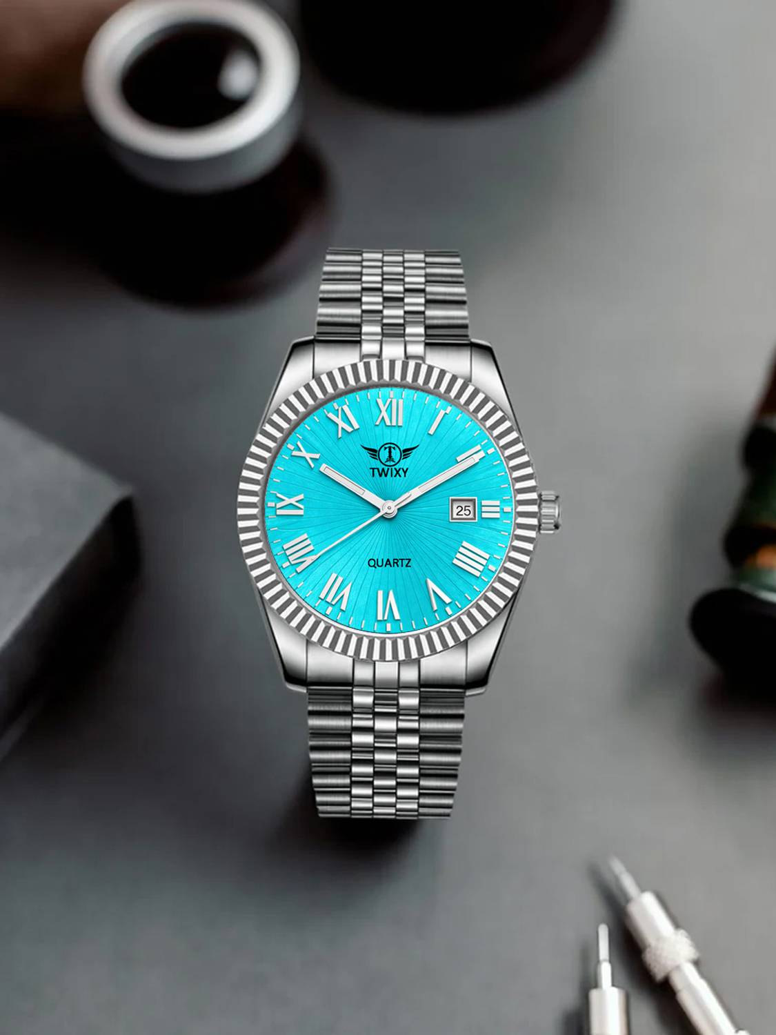 TWIXY TYW-20 Silver-Turkish Blue Watch - Image 4