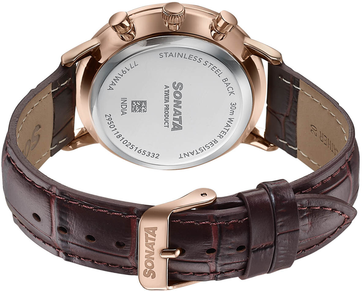 Image of SONATA Festive 2.0 Ph II Sonata Festive 2.0 Quartz White & rose gold Dial Brown Leather Strap Analog Watch - For Men