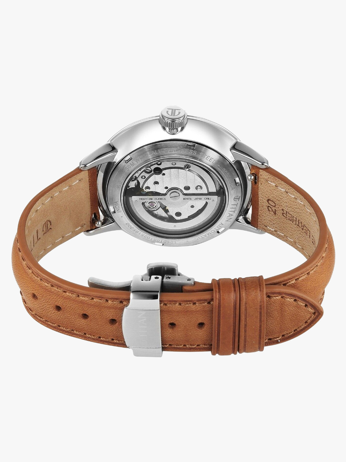 Image of Titan Orbital Open Heart Automatic Orbital Open Heart Automatic With Green Dial Brown Leather Strap Analog Watch - For Men
