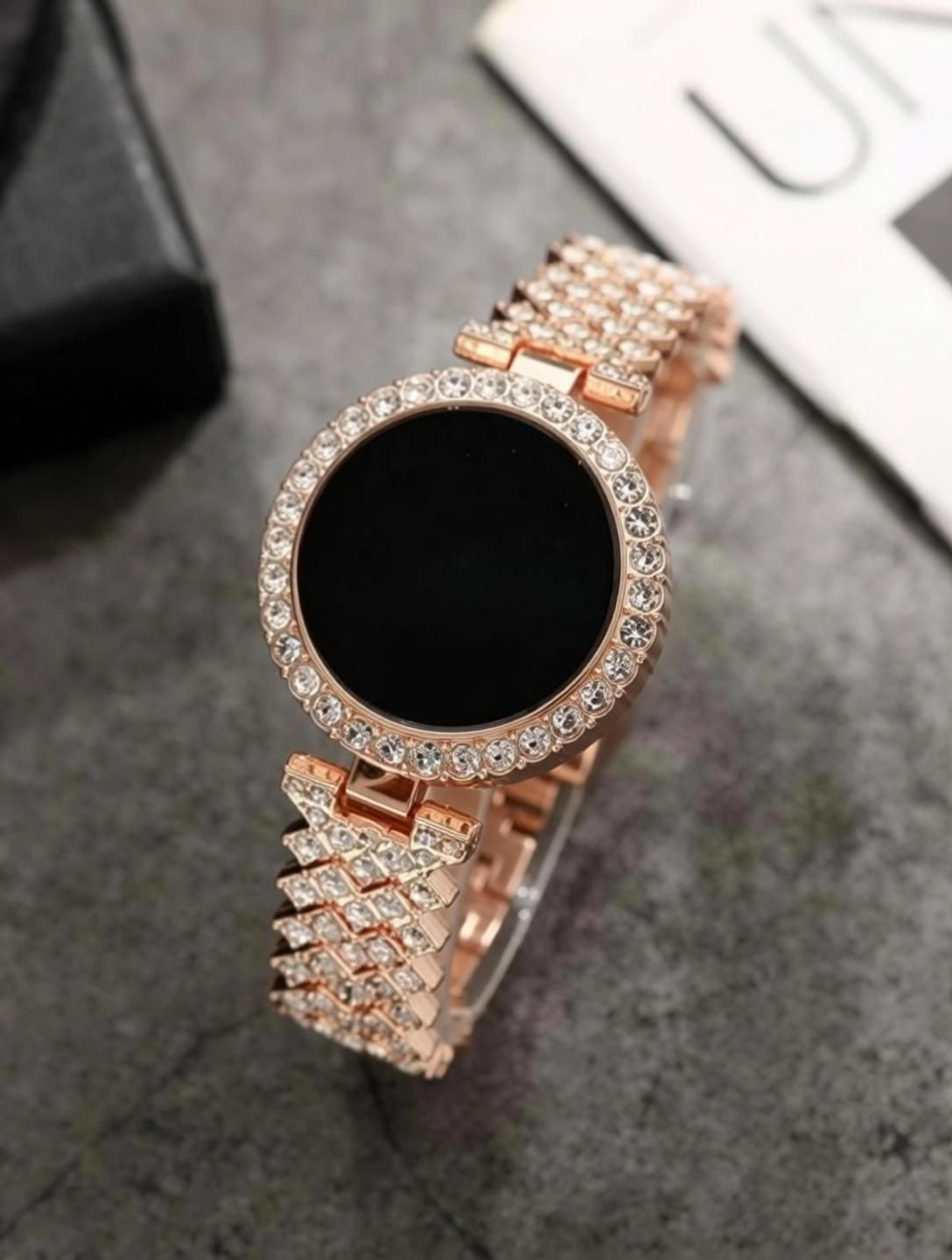 Image of RS TRADER CO LUXURY FASHION DIAMOND CRYSTAL DIAL STAINLESS STEEL ROSE GOLD CHAIN RSA LUXURY FASHION DIAMOND CRYSTAL DIAL STAINLESS STEEL ROSE GOLD CHAIN RSA Digital Watch - For Women
