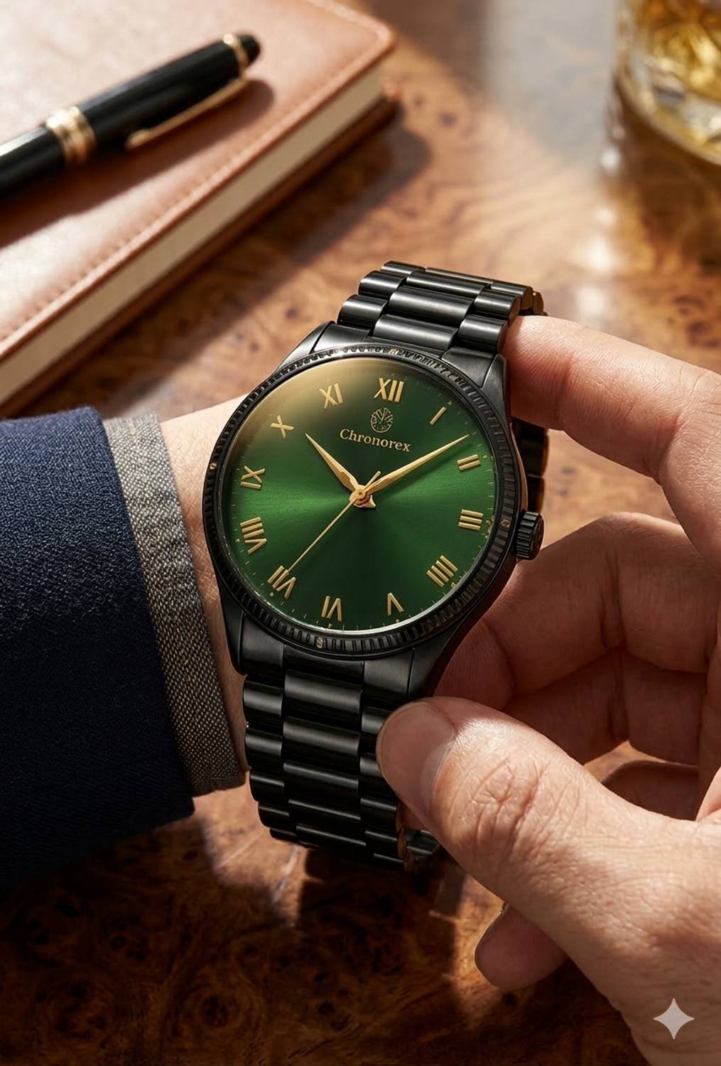 Chronorex Green Dial Roman Black Chain Watch for Men - Image 5
