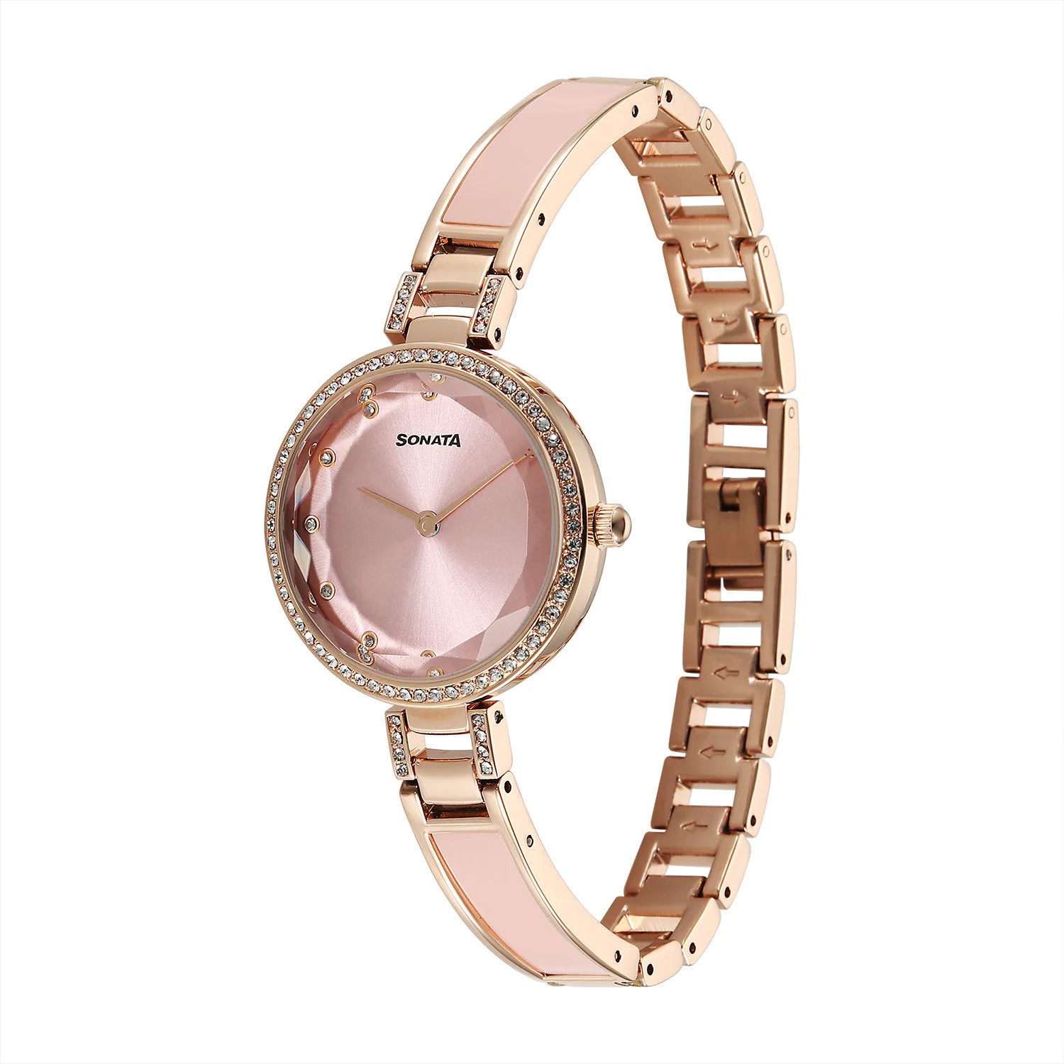 Image of SONATA Aura 2 Sonata Aura 2.0 Quartz Pink Dial Rose Gold Stainless Steel Strap Analog Watch - For Women