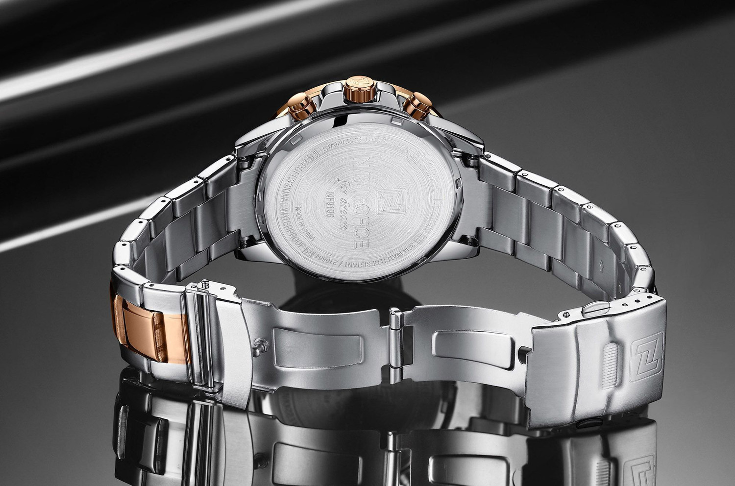 Image of NAVIFORCE 9196 Rosegold & silver steel strap with working chronograph new style for daily life Analog Watch - For Men