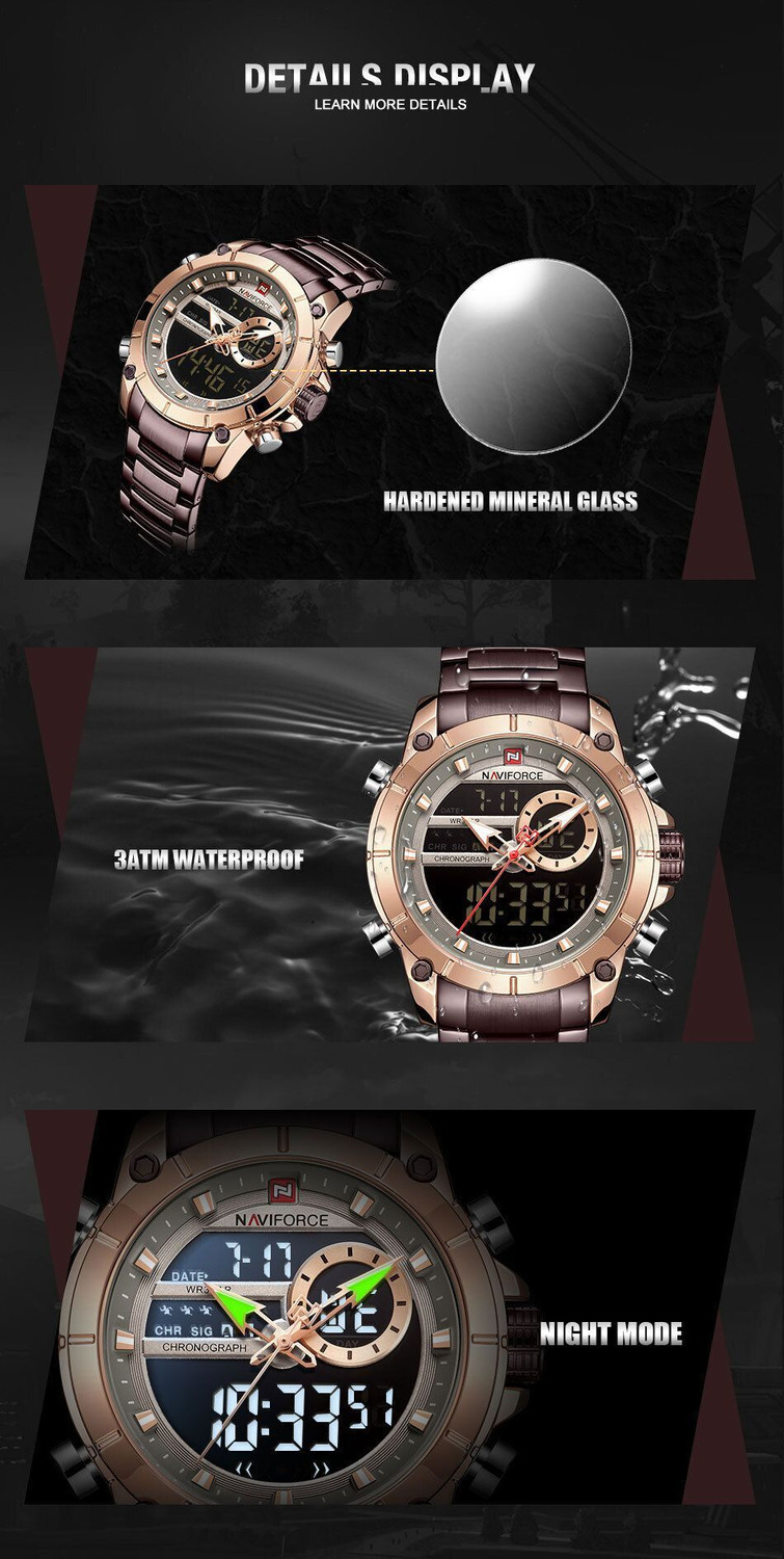 Image of NAVIFORCE 9163 eye catchy color and feature loaded attractive Analog-Digital Watch - For Men