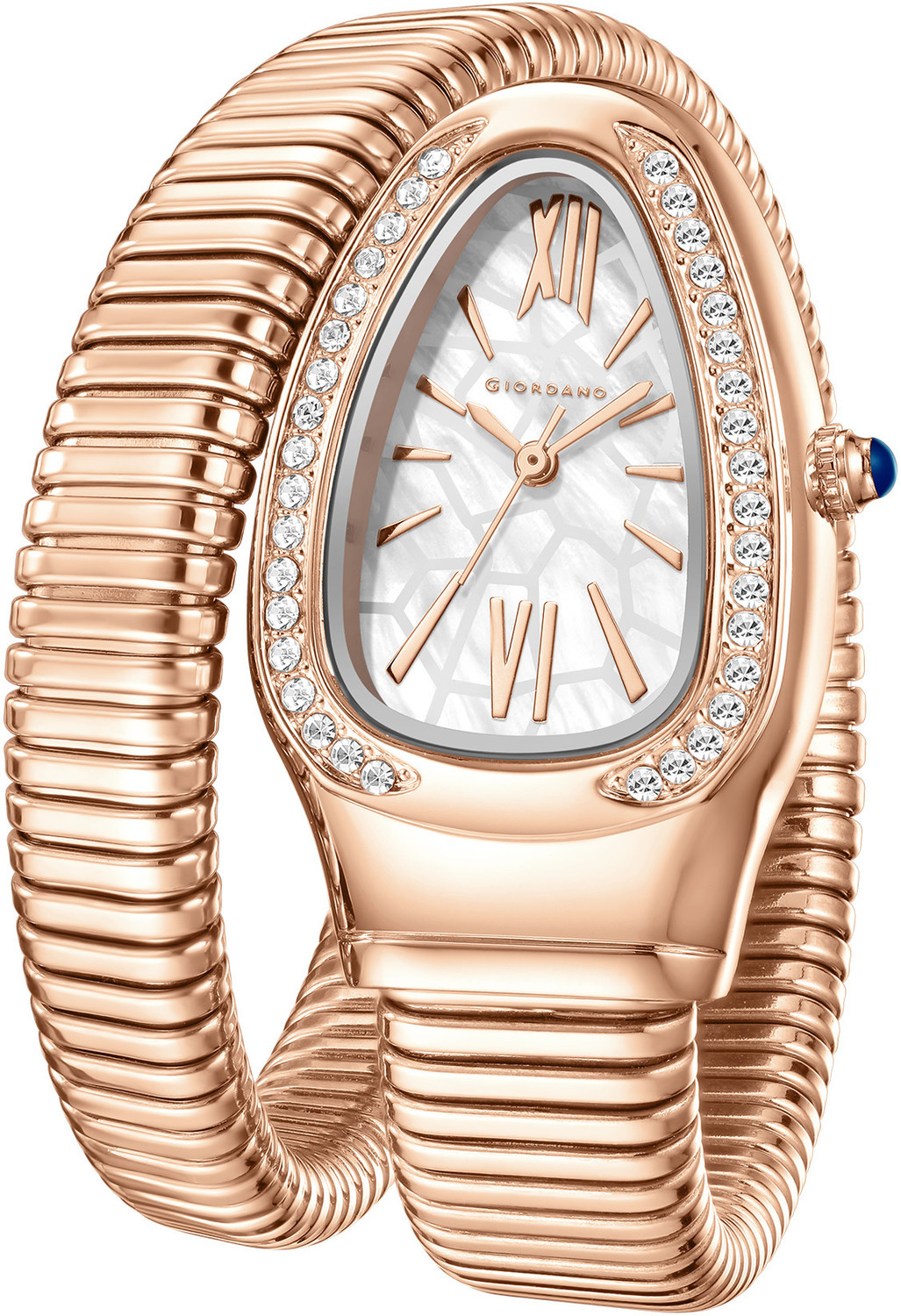 Image of GIORDANO Serpentine Collection White Dial & Snake-Style Wrap-Around Stainless Steel Strap Analog Watch - For Women