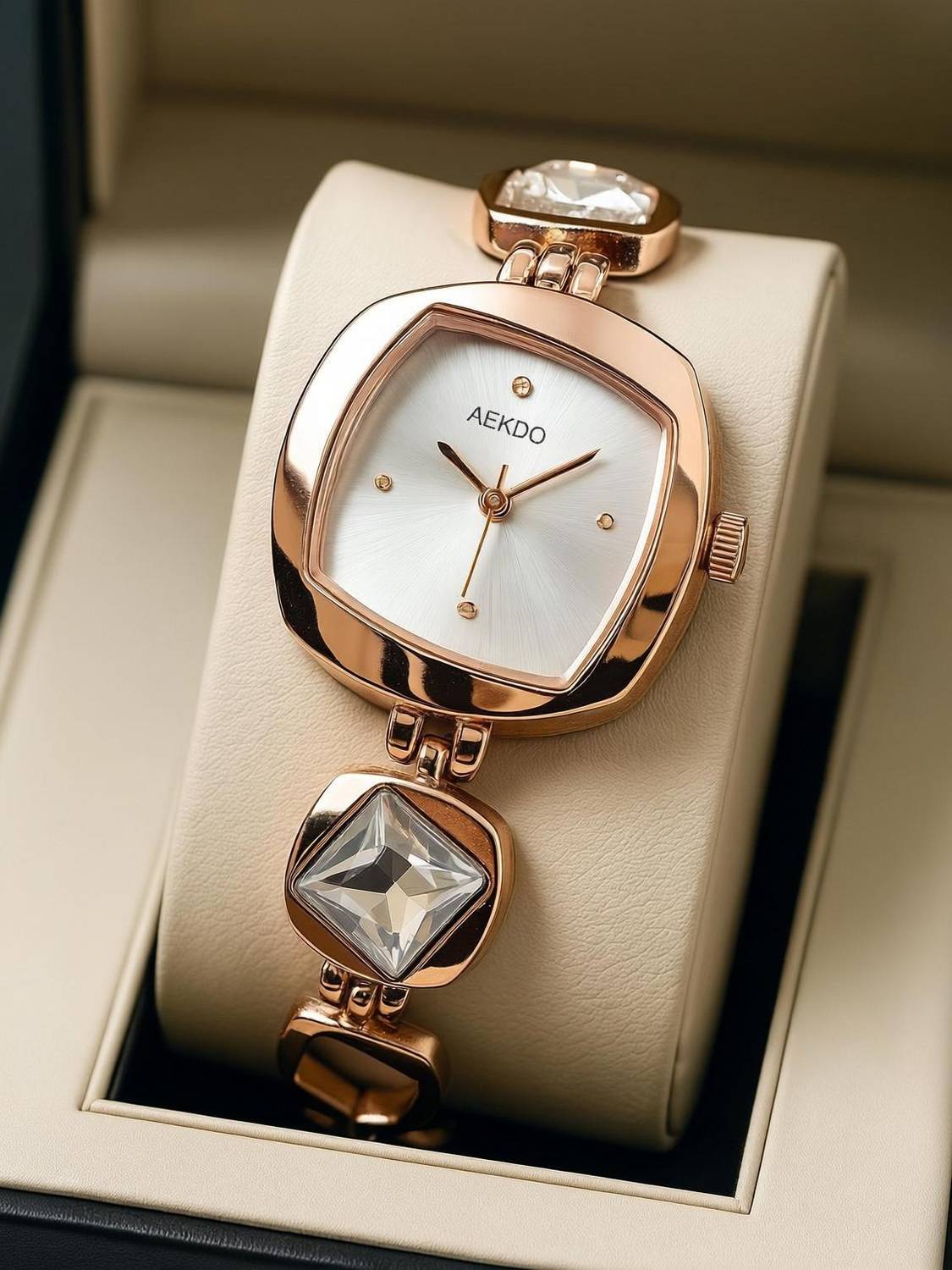 AEKDO DRW0027 ROSE GOLD Elegant Rosegold Belt Watch – Stone Studded, Bracelet Lock Design Analog Watch  - For Women