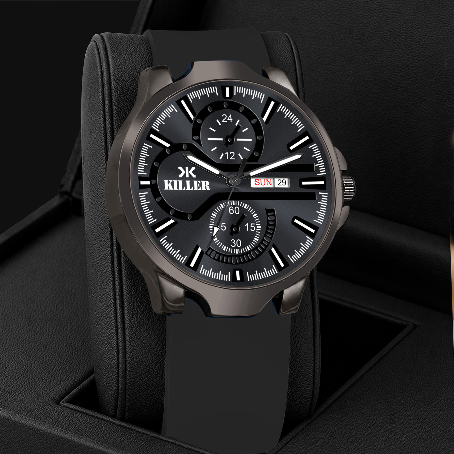 Image of KILLER Gun Metal Series | Smart Watch Strap | 3D Glass |Smart Clip | Working Day & Date Analog Watch - For Men