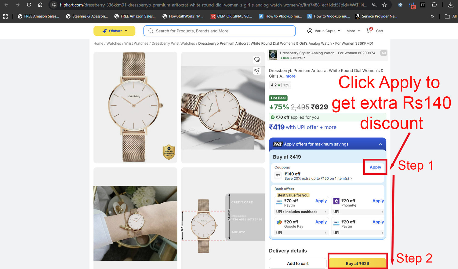 Image of Dressberry 336KKM01 Dressberryb Premium Aritocrat White Round Dial Women's & Girl's Analog Watch - For Women