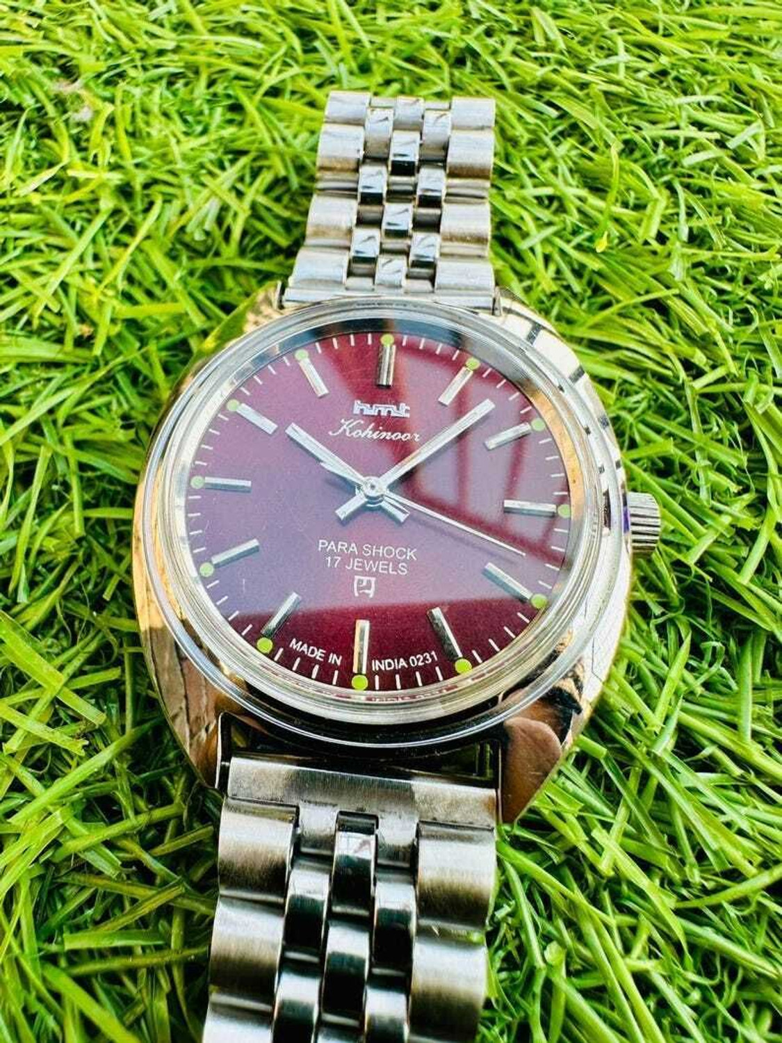 Image of TimeNest Classic | Dress | Formal | Luxury Vintage Kohinoor Burgundy Dial Para Shock 17 Jewels Hand Winding Men's Watch Analog Watch - For Men