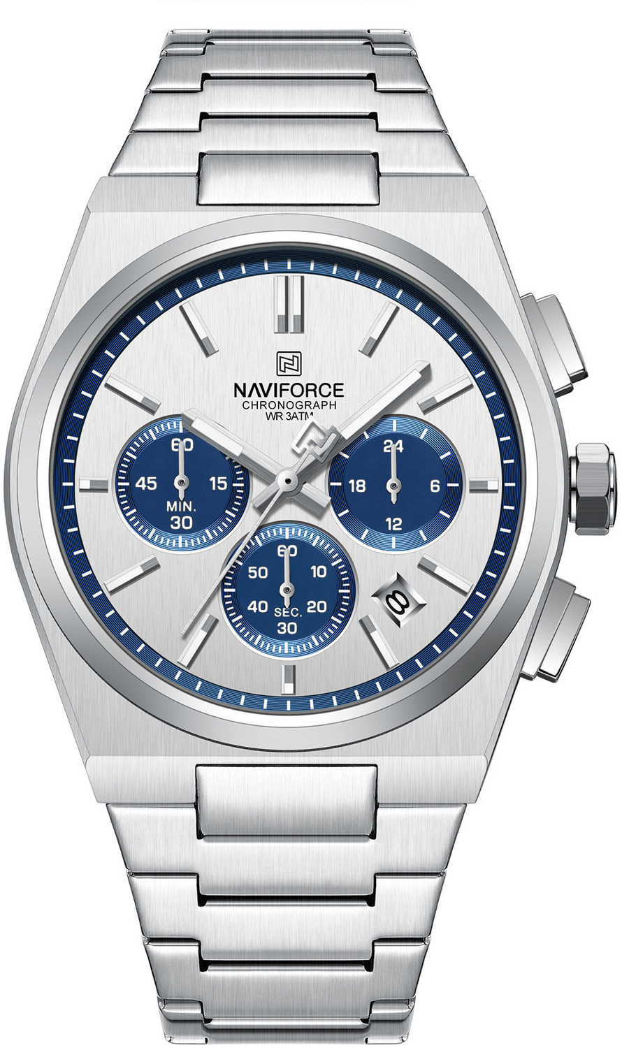 Image of NAVIFORCE NF8048G Blue chronograph dial With Silver Stainless steel strap Analog Watch - For Men