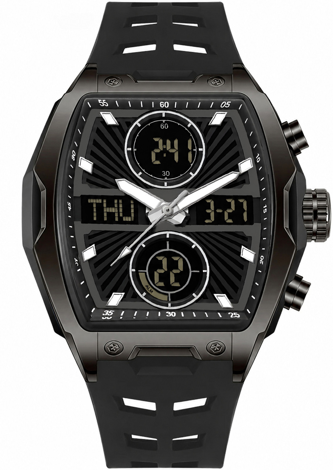 Image of LOIS CARON LCDA8031 Analog Digital Watch for Men | curved Barrel Shaped Multifunction Dual Display Analog-Digital Watch - For Men