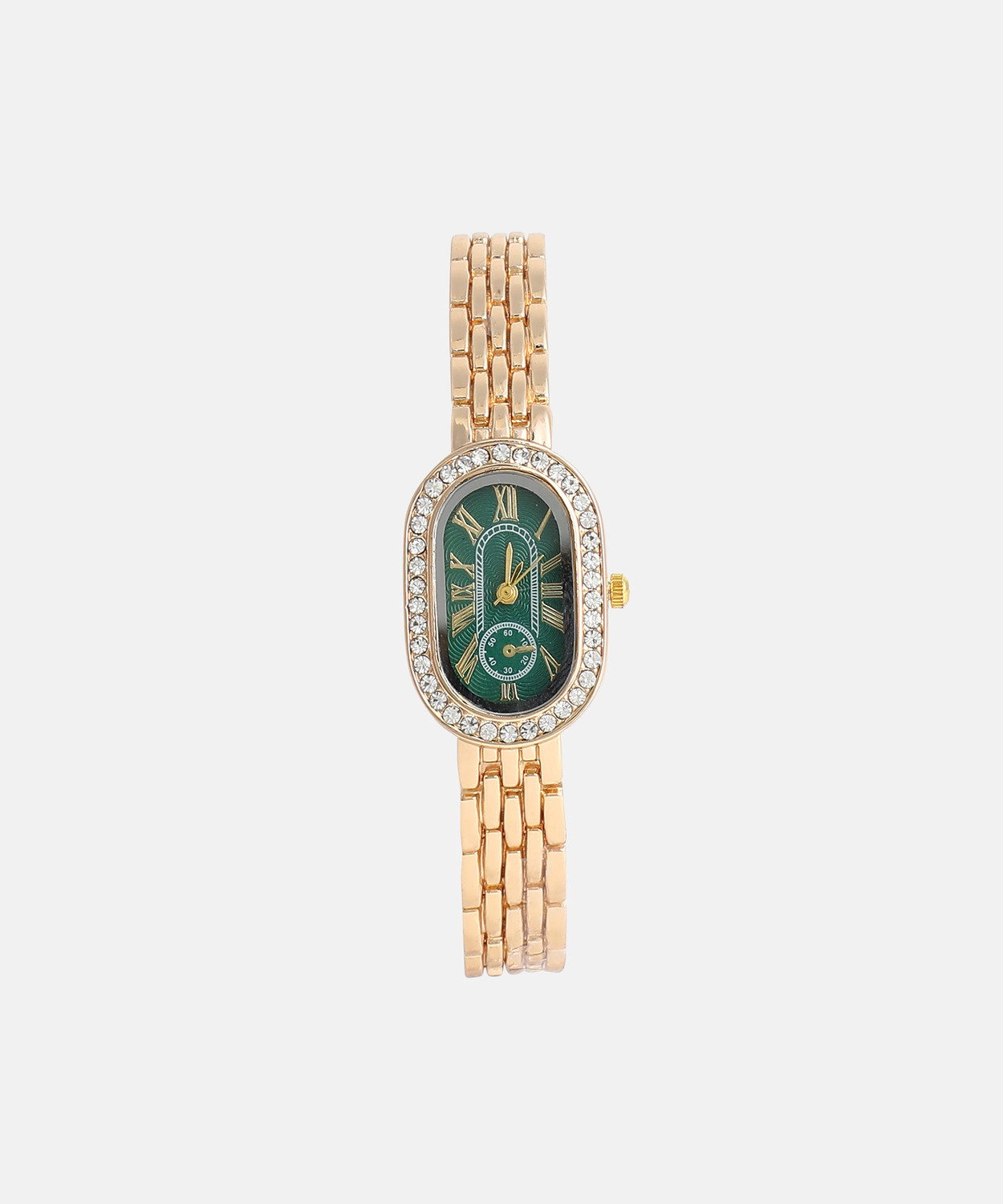 Image of Haute Sauce Women's The Embellished Roman Oval Watch - Emerald Green Analog Watch - For Women