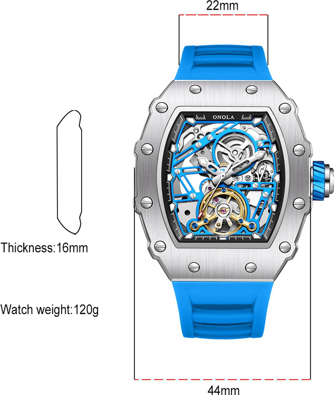 ONOLA Mens Automatic Mechanical Skeleton Dial Watch - Image 4
