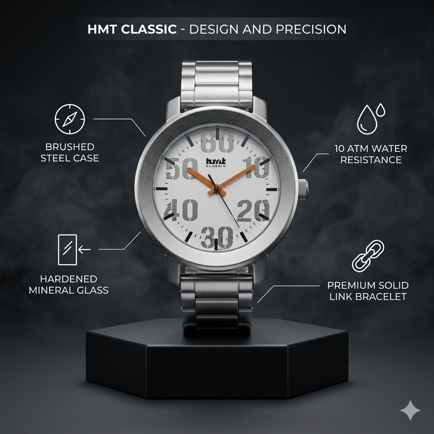 Image of HMT DLX 3121SM01 White Chain Attractive Premium Summer collection Analog Watch - For Men
