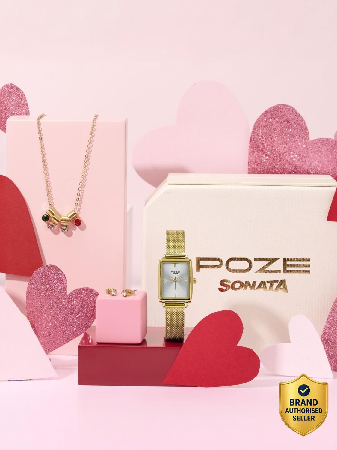 Image of SONATA Poze 8 Poze 8 Quartz Silver Dial IPG Mesh Strap Watch & Jewellery Combo Analog Watch - For Women