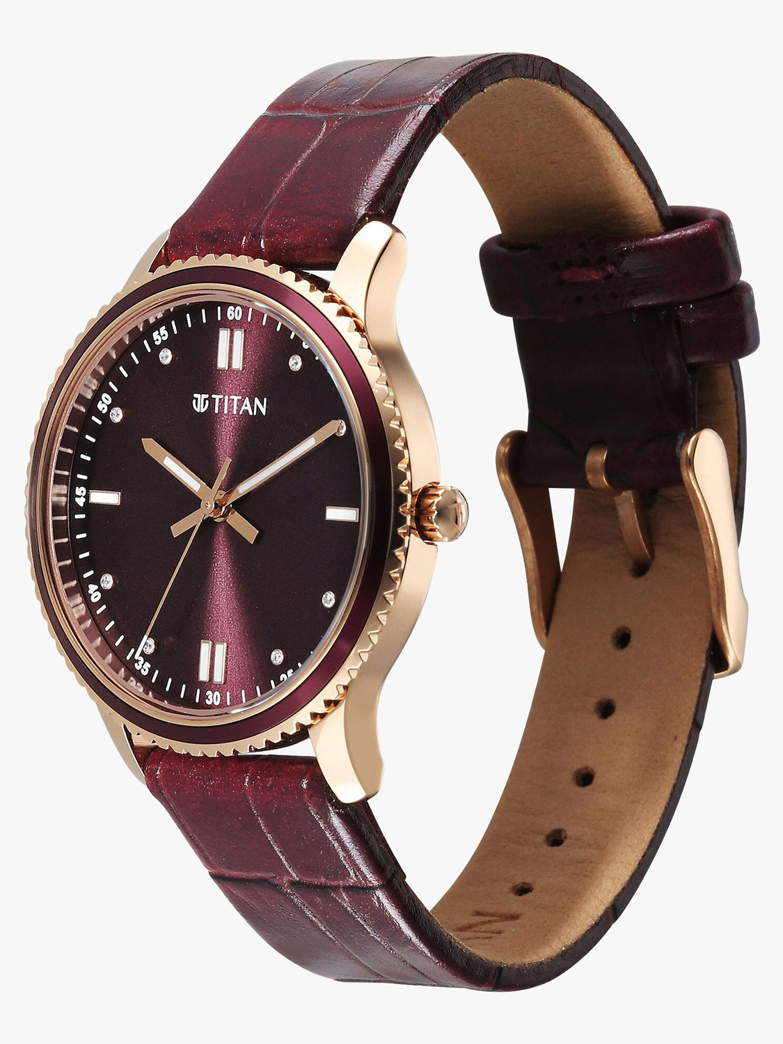 Image of Titan Purple Sports Fashion Purple Sports Fashion Quartz Maroon Dial Leather Strap Watch For Women Analog Watch - For Women