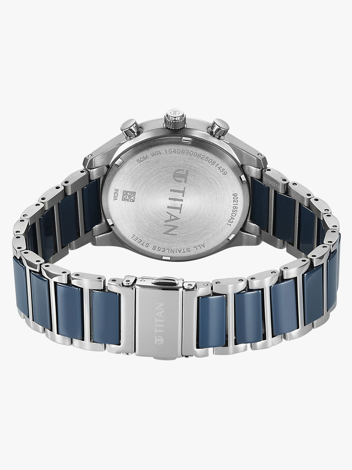 Image of Titan Ceramic Fusion 3.0 Blue Dial Blue Solid Link Stainless Steel Strap Analog Watch - For Men