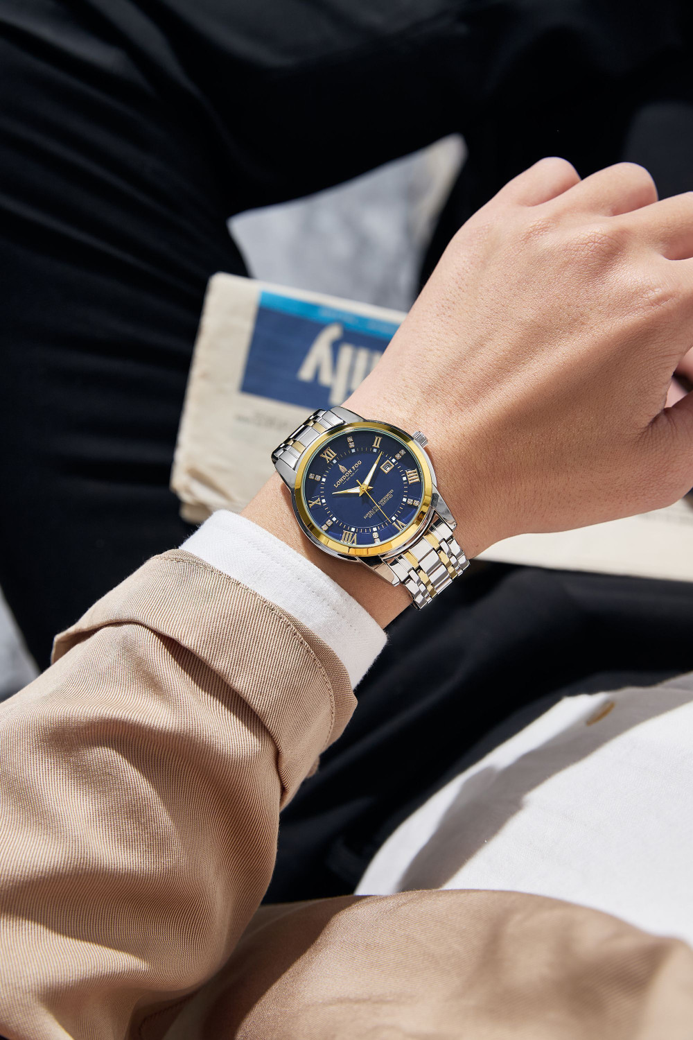 Image of London Fog Blue Dial, Two Tone Silver Gold Stainless Steel Strap, Metal Case, Date Display Regent Collection Blue Dial Two Tone Silver Gold Strap Metal Case Date Display Analog Watch - For Men