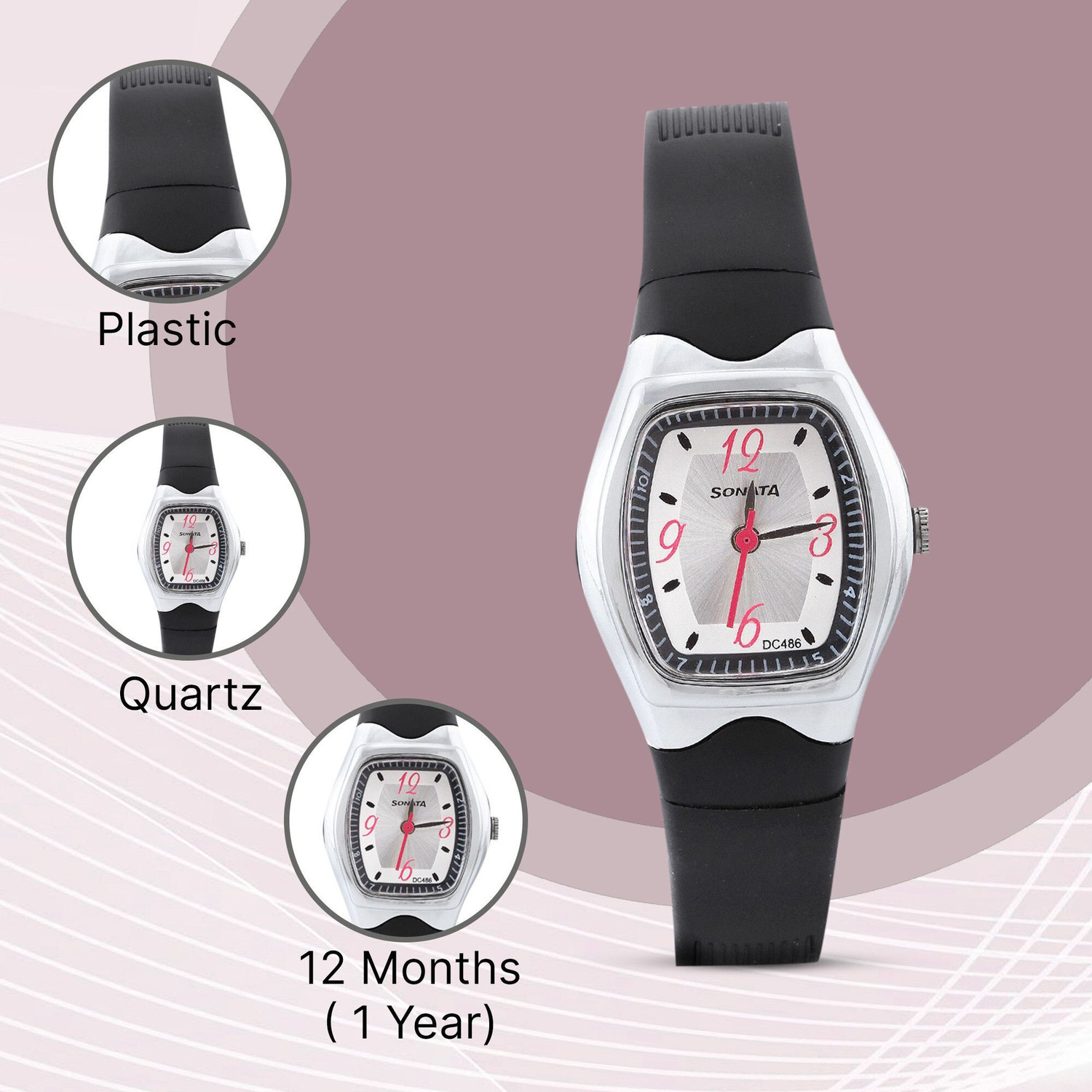 Image of SONATA SF Quartz Silver Dial Black Plastic Strap Analog Watch - For Women NT8989PP03,NU8989PP03