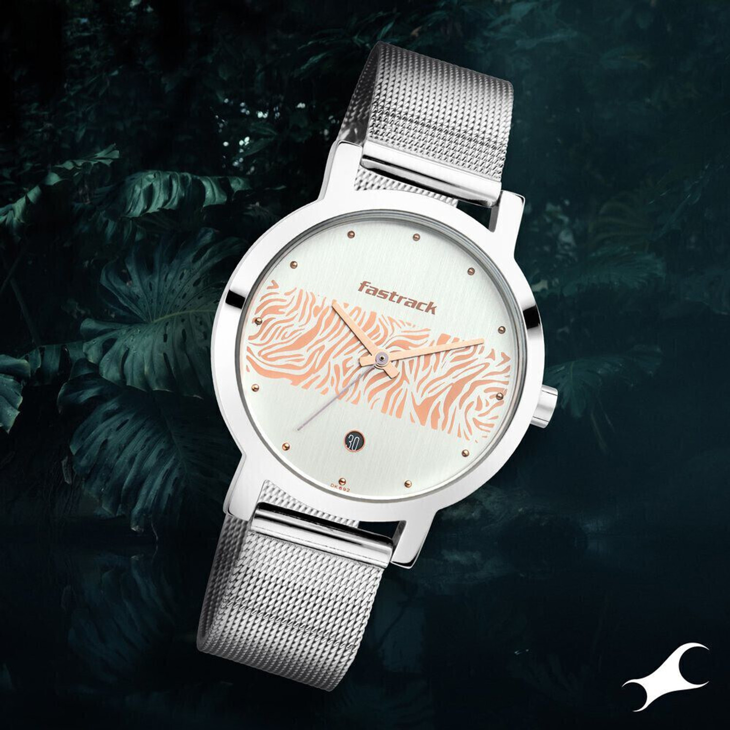 Image of Fastrack Fastrack Silver & Rose Gold Dial Silver Stainless Steel Strap Analog Watch - For Girls