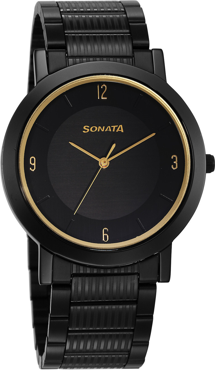 Image of SONATA Sonata Utsav Black Dial Black Stainless Steel Strap Analog Watch - For Men
