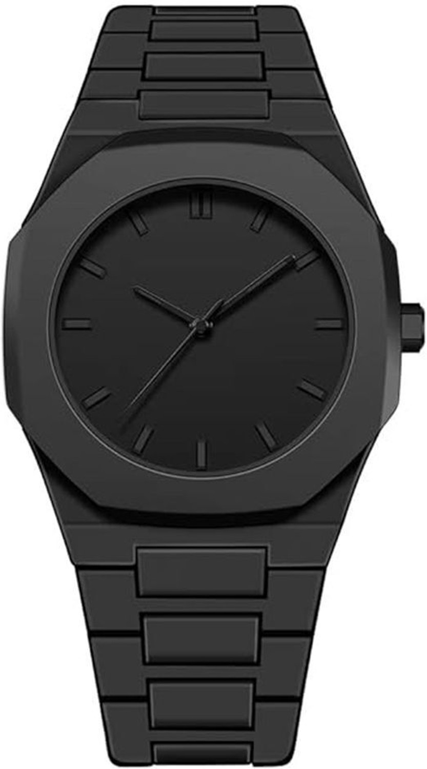 Image of Likrzora Black Octagon Dial Metal Strap Analog Watch Premium Matte Black Analog Designer Stainless Steel Fashion Wrist Watch for Men Analog Watch - For Men
