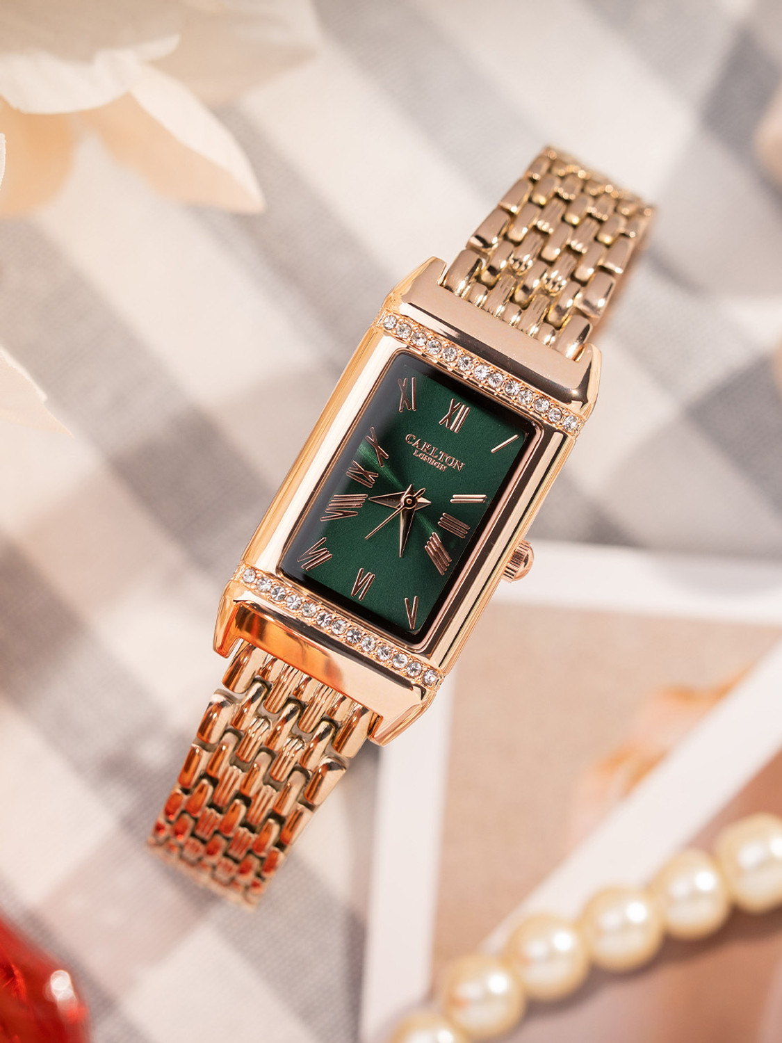 Image of CARLTON LONDON Carlton London Gift Set Women - Amara CL-AM-GRN Tennis Bracelet CLPLG127 Amara Watch Giftset Analog Watch - For Women