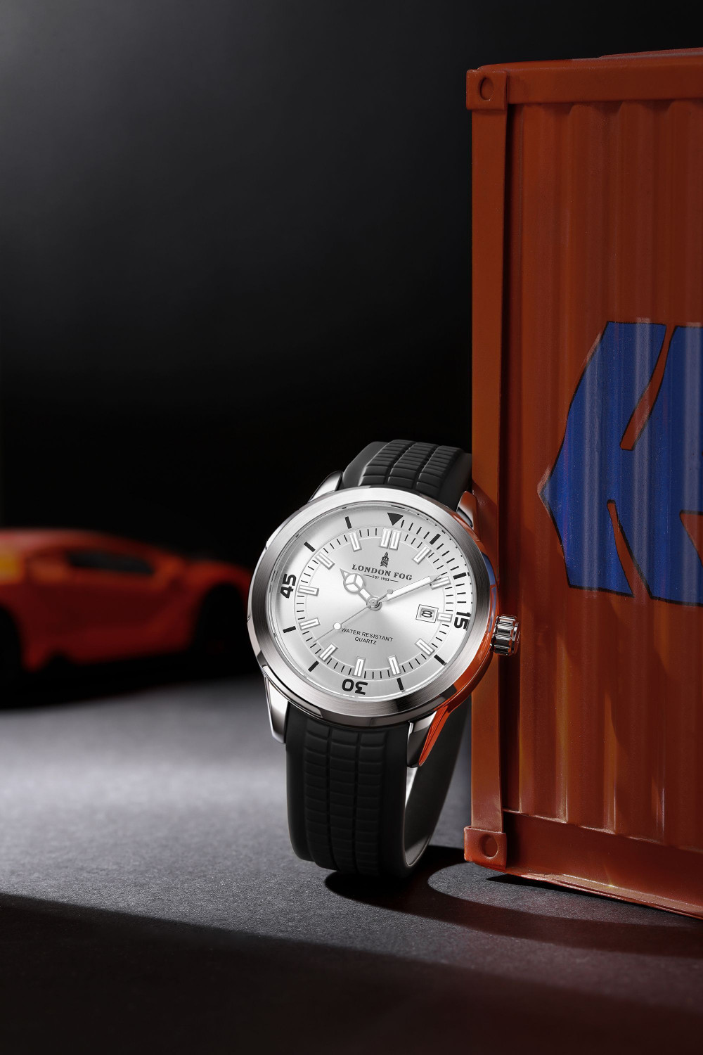 Image of London Fog White Dial Black Silicone Strap Round Metal Case Date Display Luminous Marker Duke Collection White Dial Black Silicone Strap Round Date Luminous Marker Analog Watch - For Men