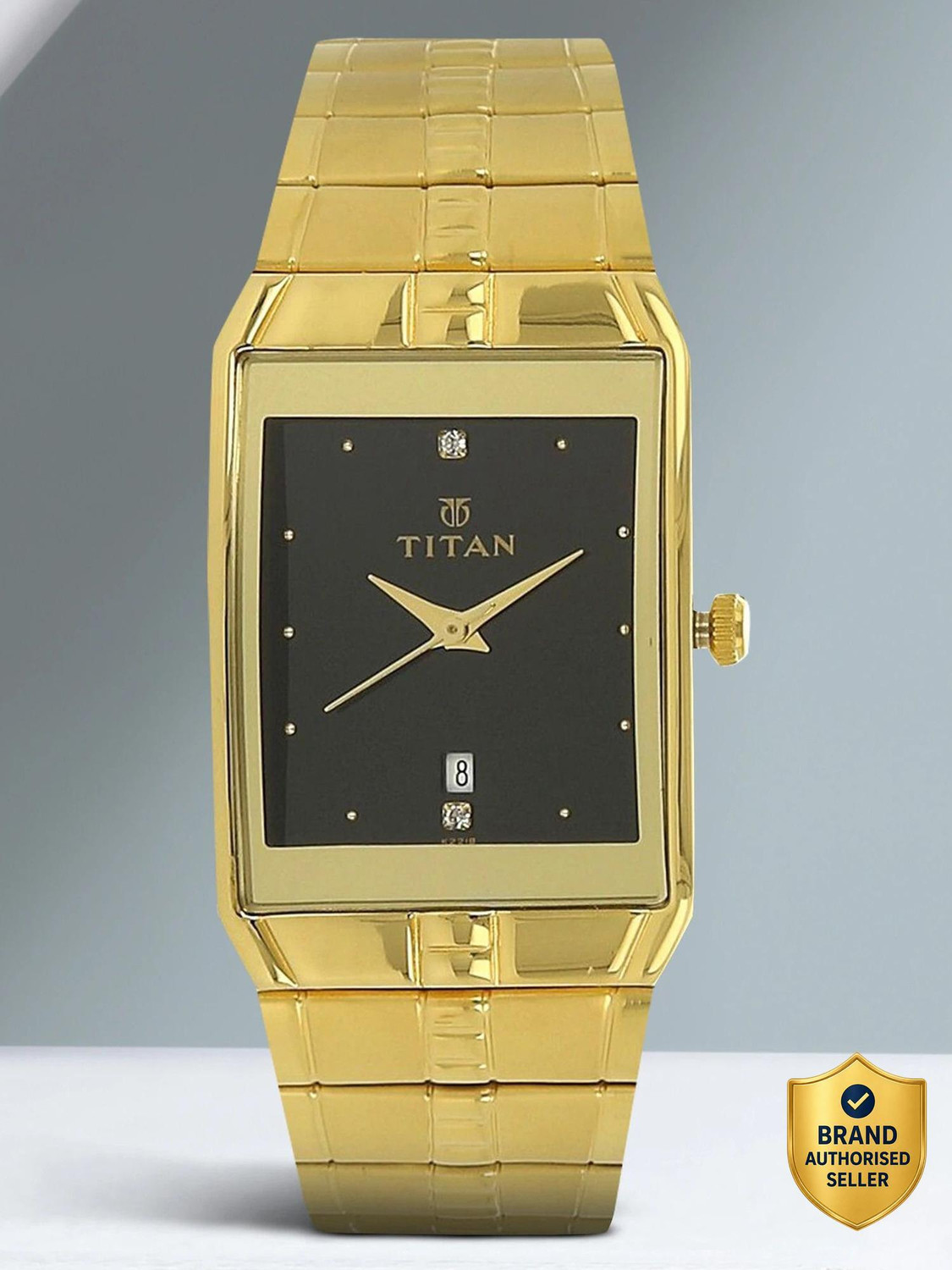 Image of Titan Titan Karishma with Date Black Dial Golden MetalStrap Analog Watch - For Men