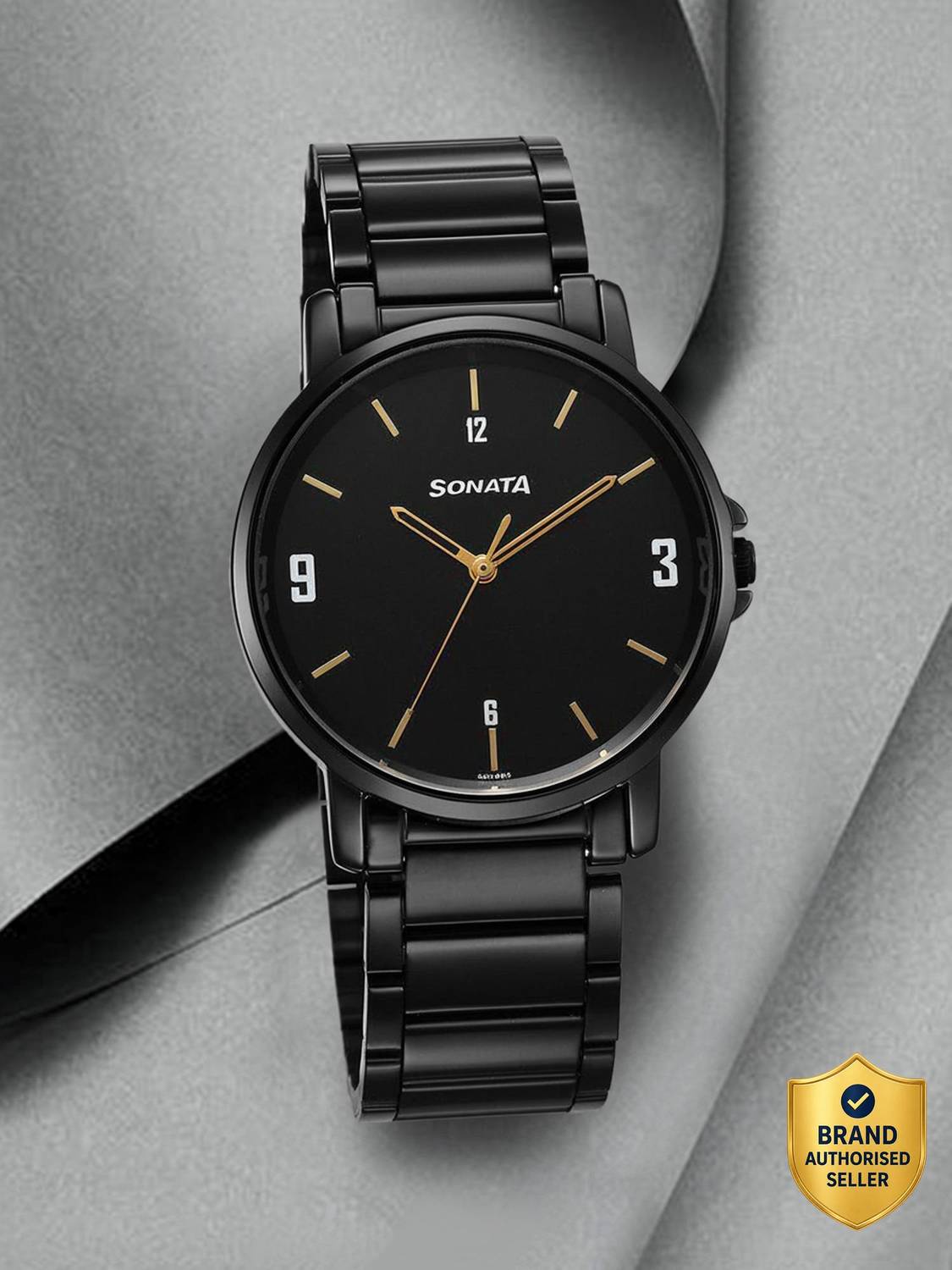 Sonata ESSentials Black Dial Black SS Strap Analog Watch - Men - Image 1