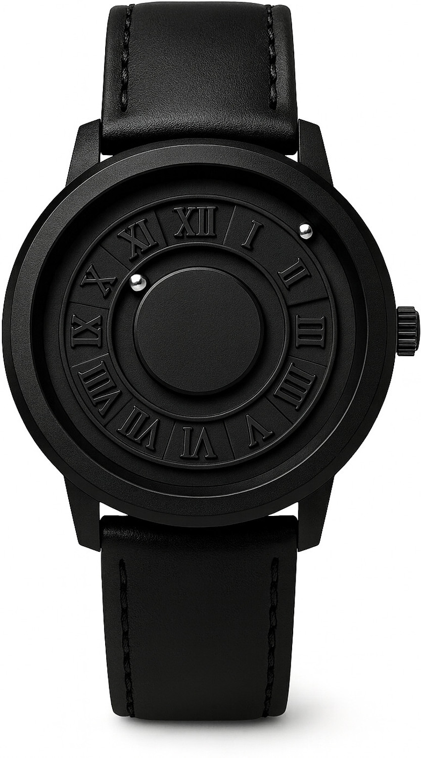Image of ABC black leather ball watch Analog Watch - For Men