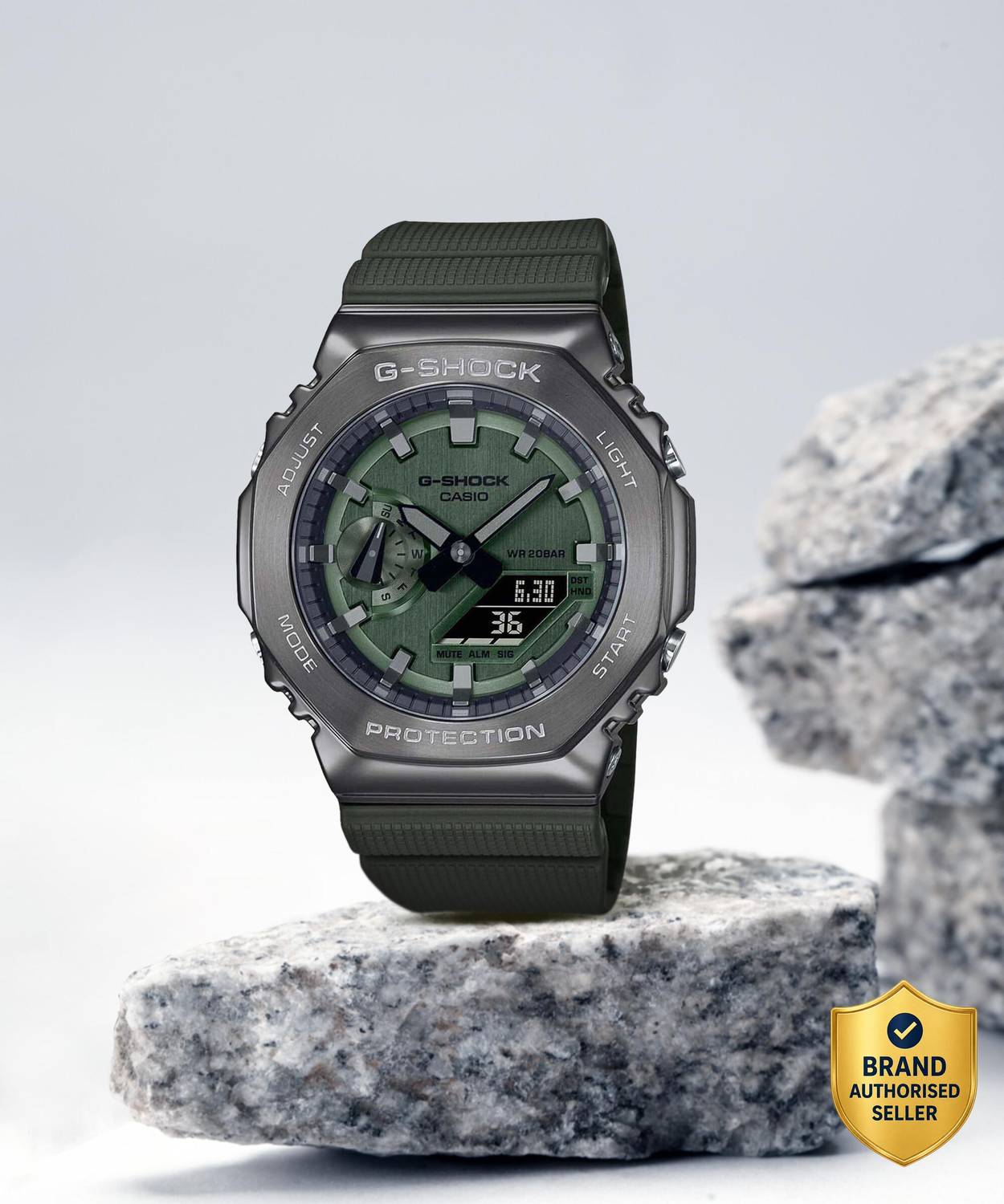 CASIO GM-2100B-3ADR G-SHOCK Grey Ip Dial Green Resin Strap Analog