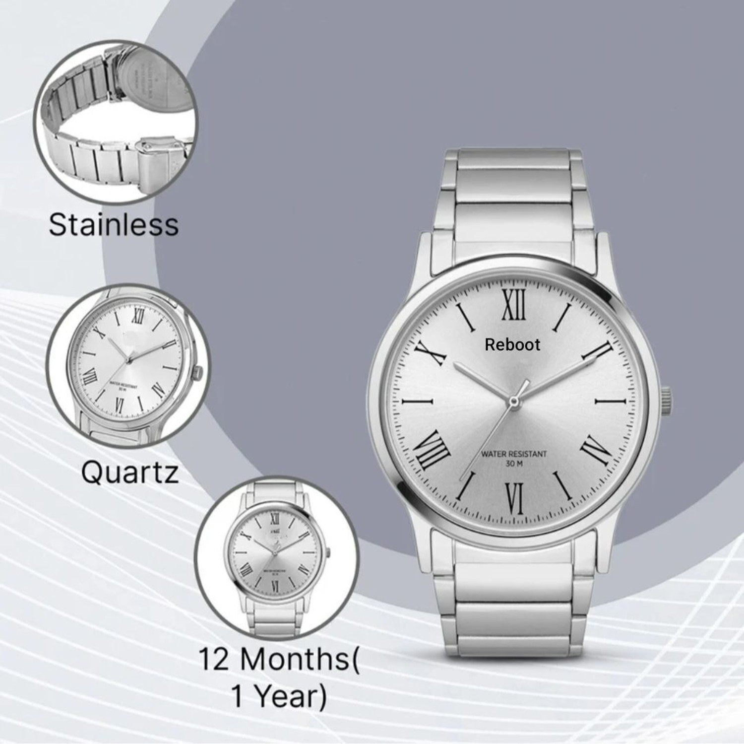 Image of Reboot RB347 RB347 Astro Silver Dial with Roman Number Stainless Steel Self Adjustable size Analog Watch - For Men