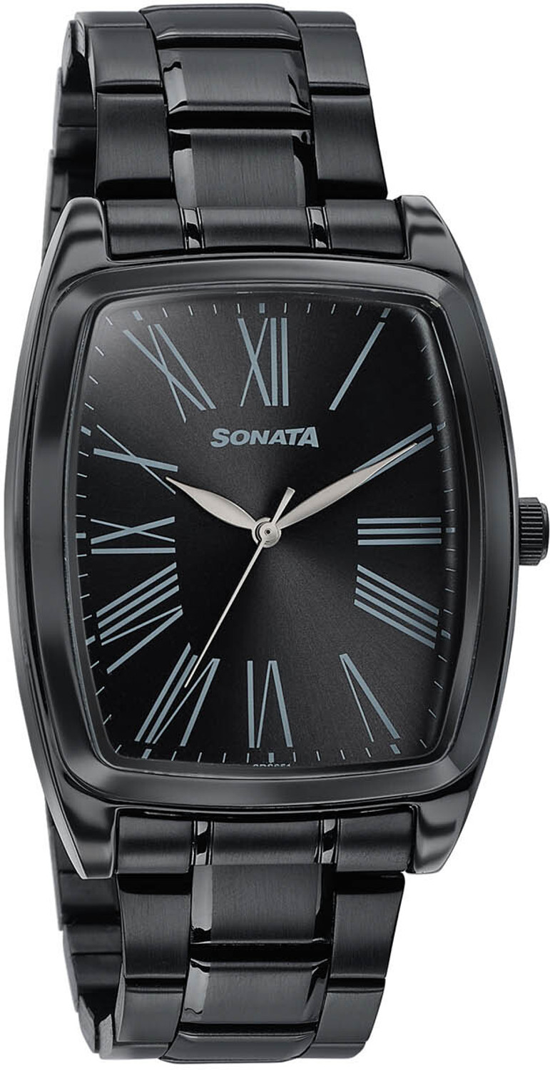 Image of SONATA Ascent Ascent Quartz Black Dial Black Metal Strap Analog Watch - For Men