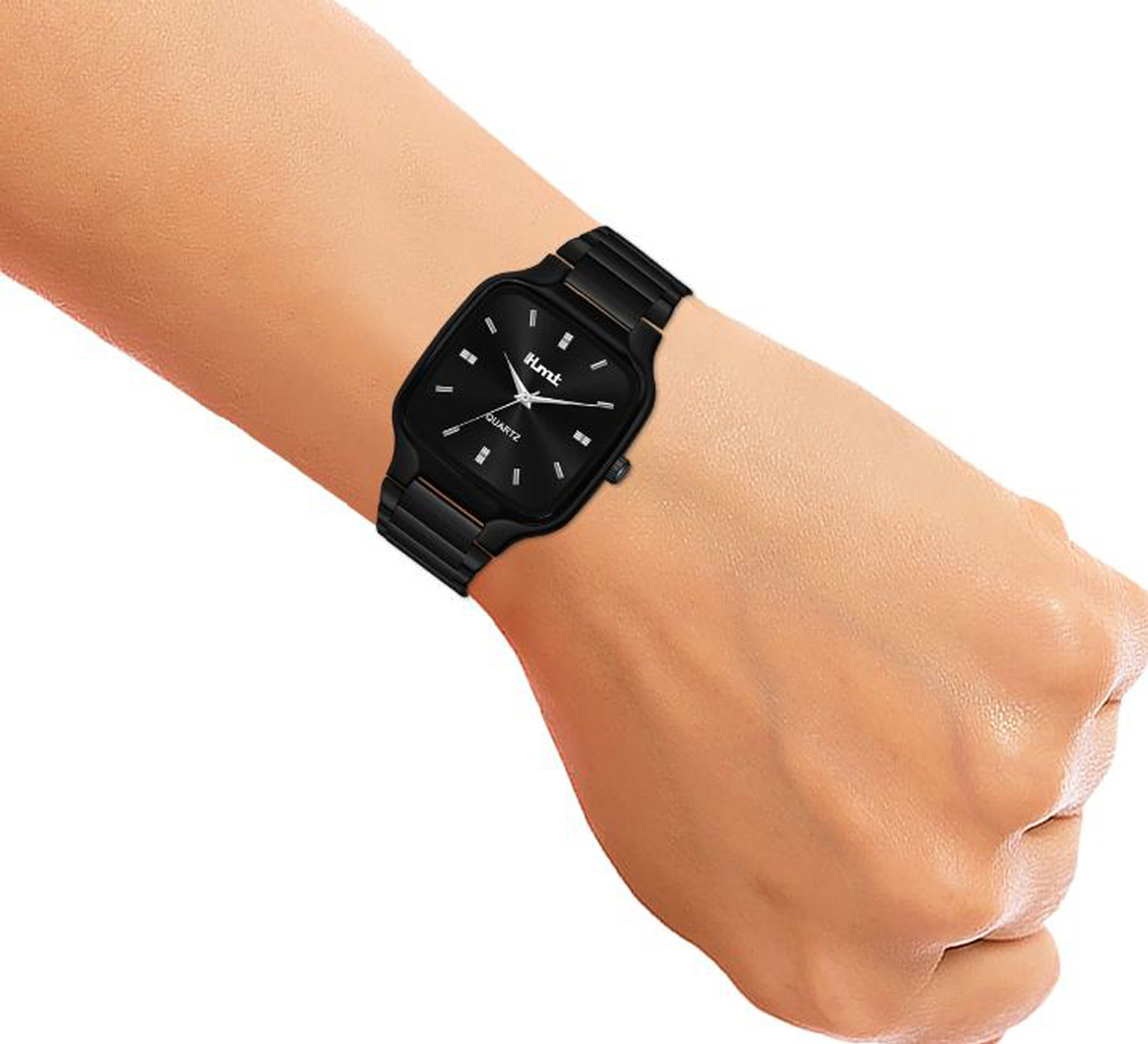 Image of HMT DLX HMDLX-BG3-8405-03 Original Black Plated HMTS Black Stainless Steel Chain Men /Boys Wrist Self Size Analog Watch - For Men