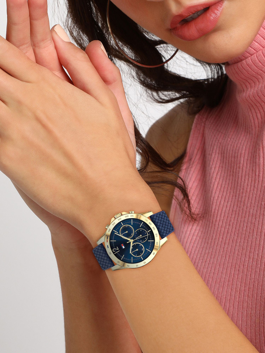 Image of TOMMY HILFIGER NCTH1782198 Tommy Hilfiger Multifunction Blue Dial Blue Silicone Strap Analog Watch - For Men