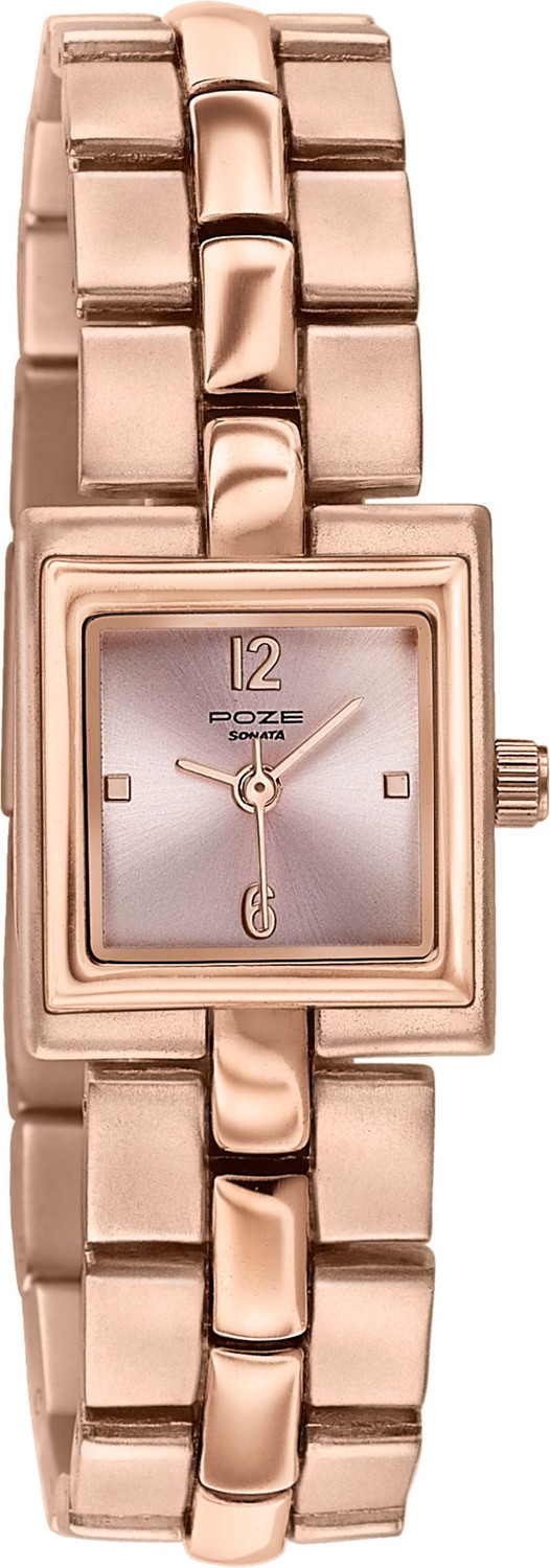 Image of SONATA Poze 8 Sonata Poze 8 Quartz Pink Dial IP Rose Gold Alloy Strap Analog Watch - For Women