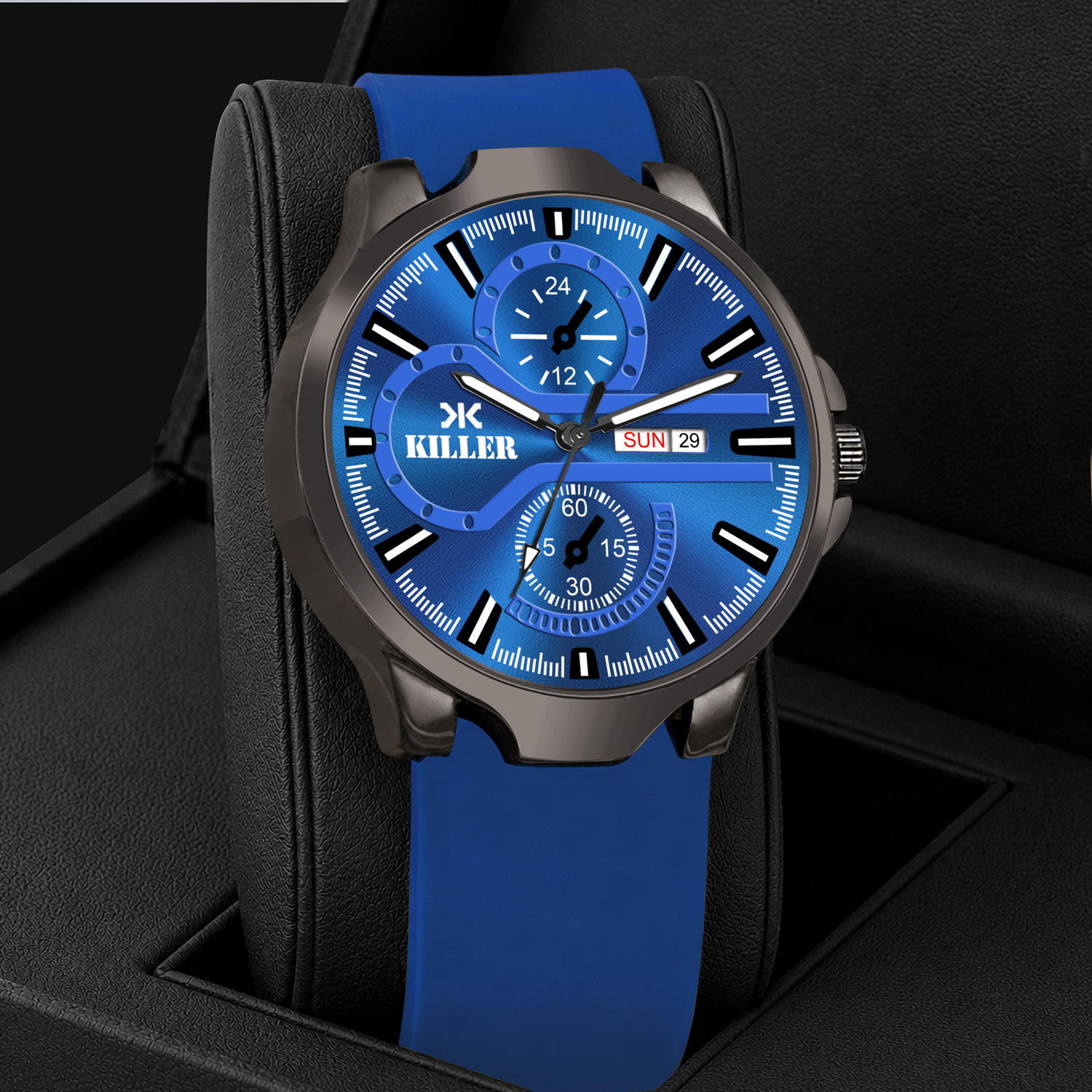 Image of KILLER Gun Metal Series | Smart Watch Strap | 3D Glass |Smart Clip | Working Day & Date Analog Watch - For Men