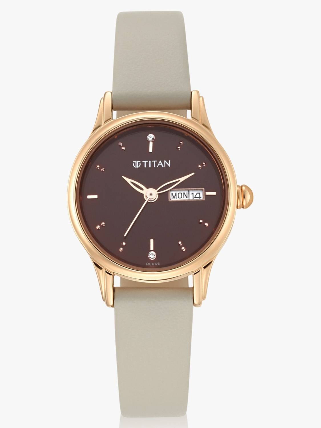 Titan Lagan 2021-22 Titan Lagan with Day & Date Brown Dial Beige LeatherStrap Analog Watch  - For Women price history chart and lowest price