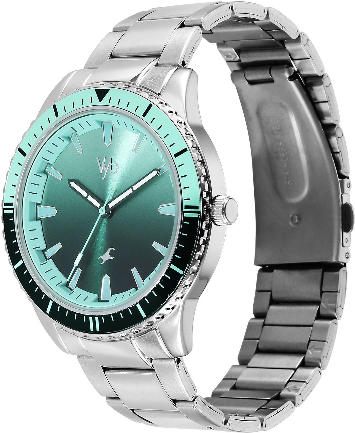 Image of Fastrack Vyb Hustler Fastrack Vyb Hustler Quartz Green Dial Steel Strap Analog Watch - For Men