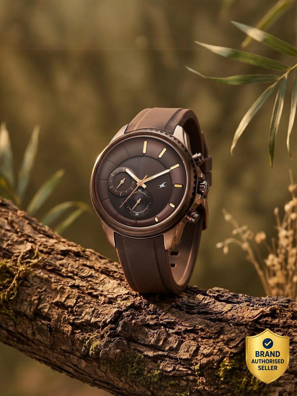 Image of Fastrack Wild Chameleons Back Inspired Bezel With Hue Brown Brown SiliconStrap Analog Watch - For Men