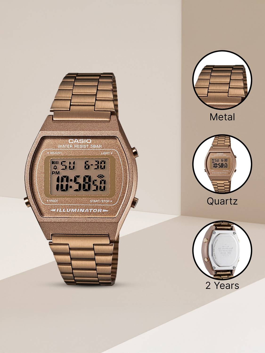 CASIO B640WC-5ADF Rose Gold Digital Watch - Image 4
