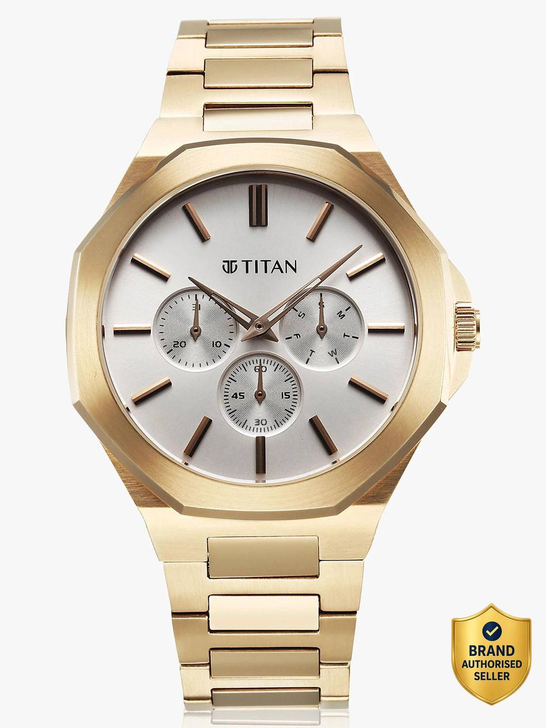 Rm&Ntmです。 Titan Titan ClaSSic Slim Multifunction Silver Dial Gold SS Strap