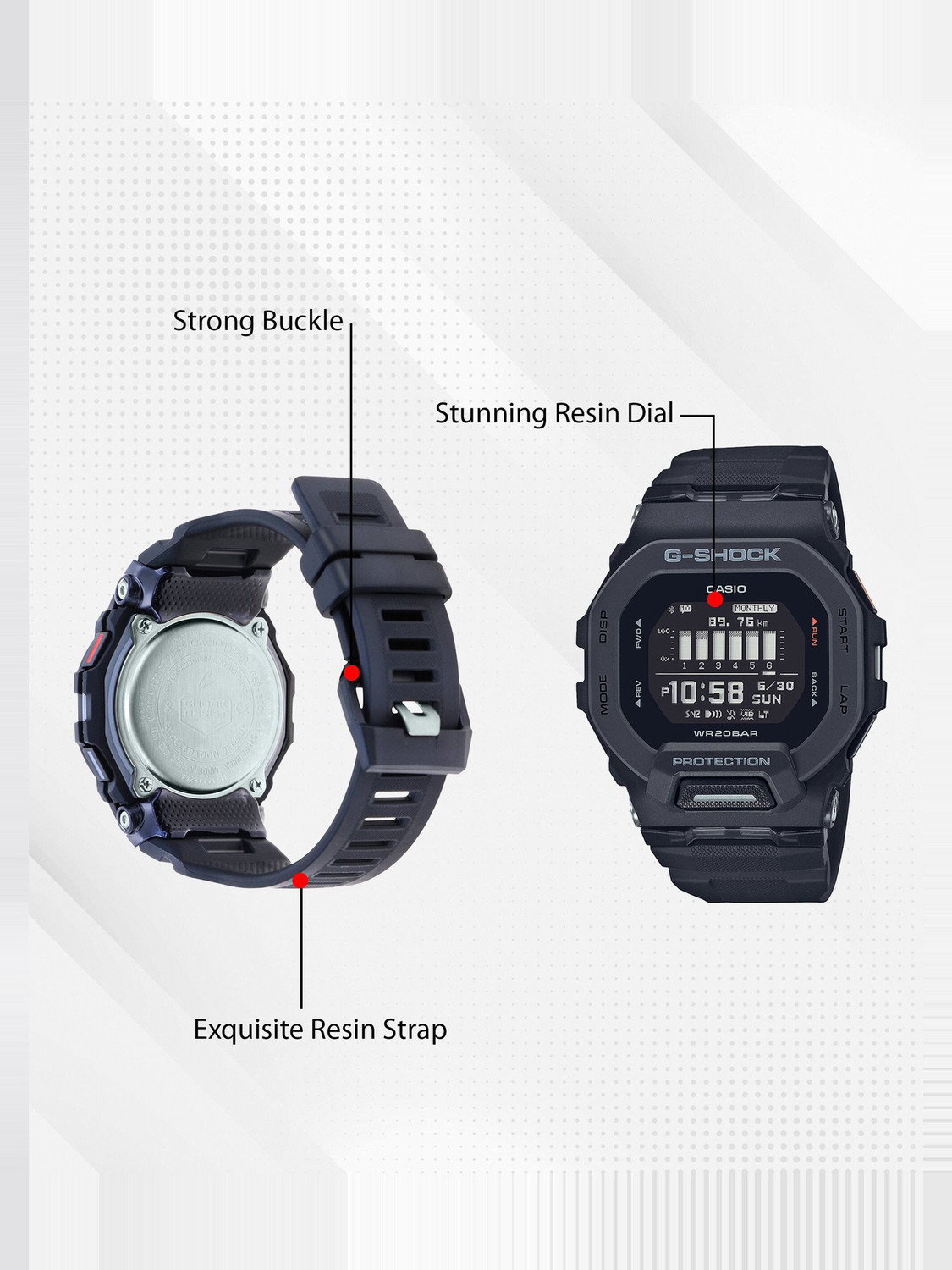 Image of CASIO GBD-200-1DR G-Shock Dial Black Resin Strap Digital Watch - For Men