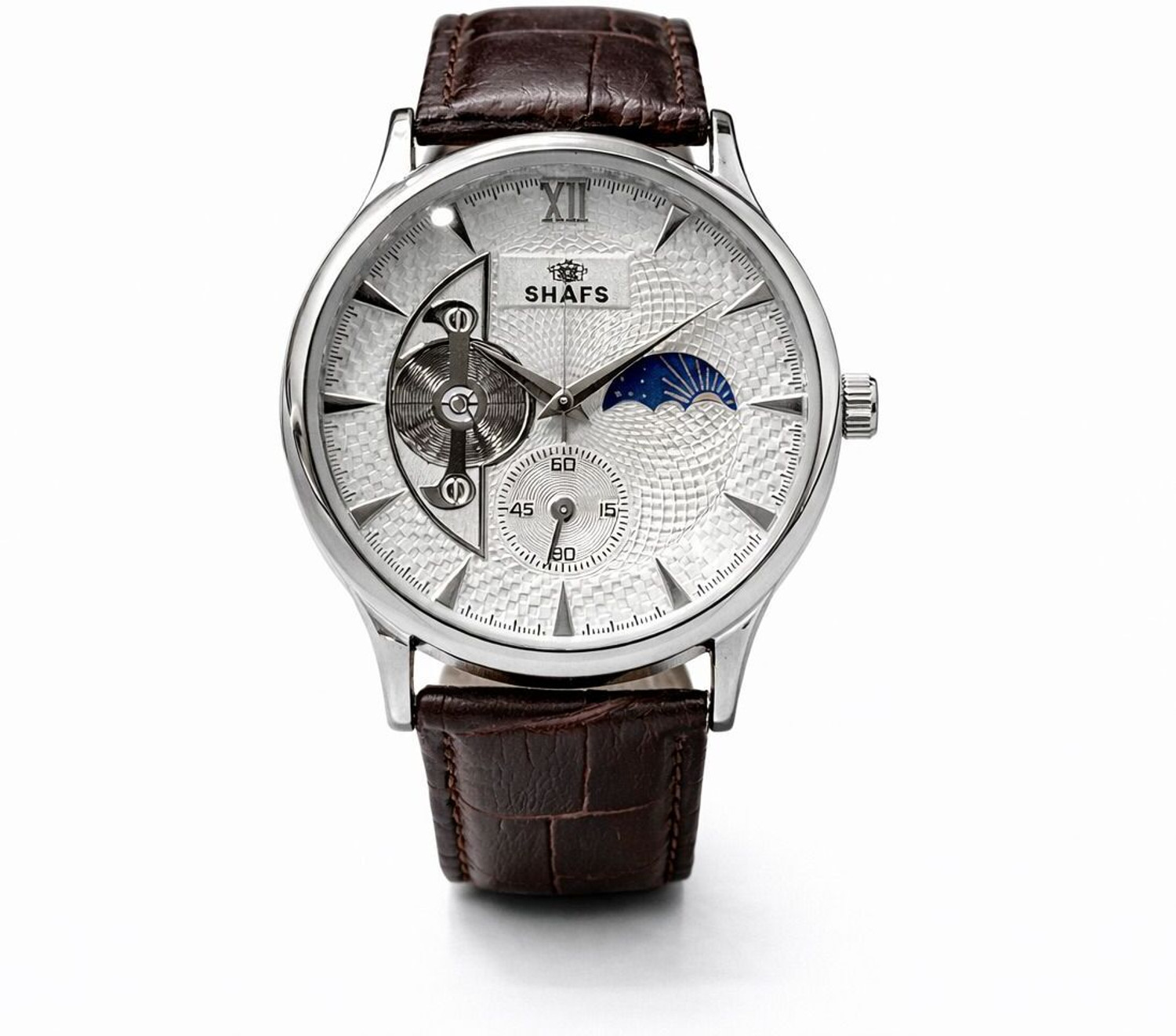 Image of shafs SHAFS Royal Moonphase - Brown Leather Analog Watch - For Men