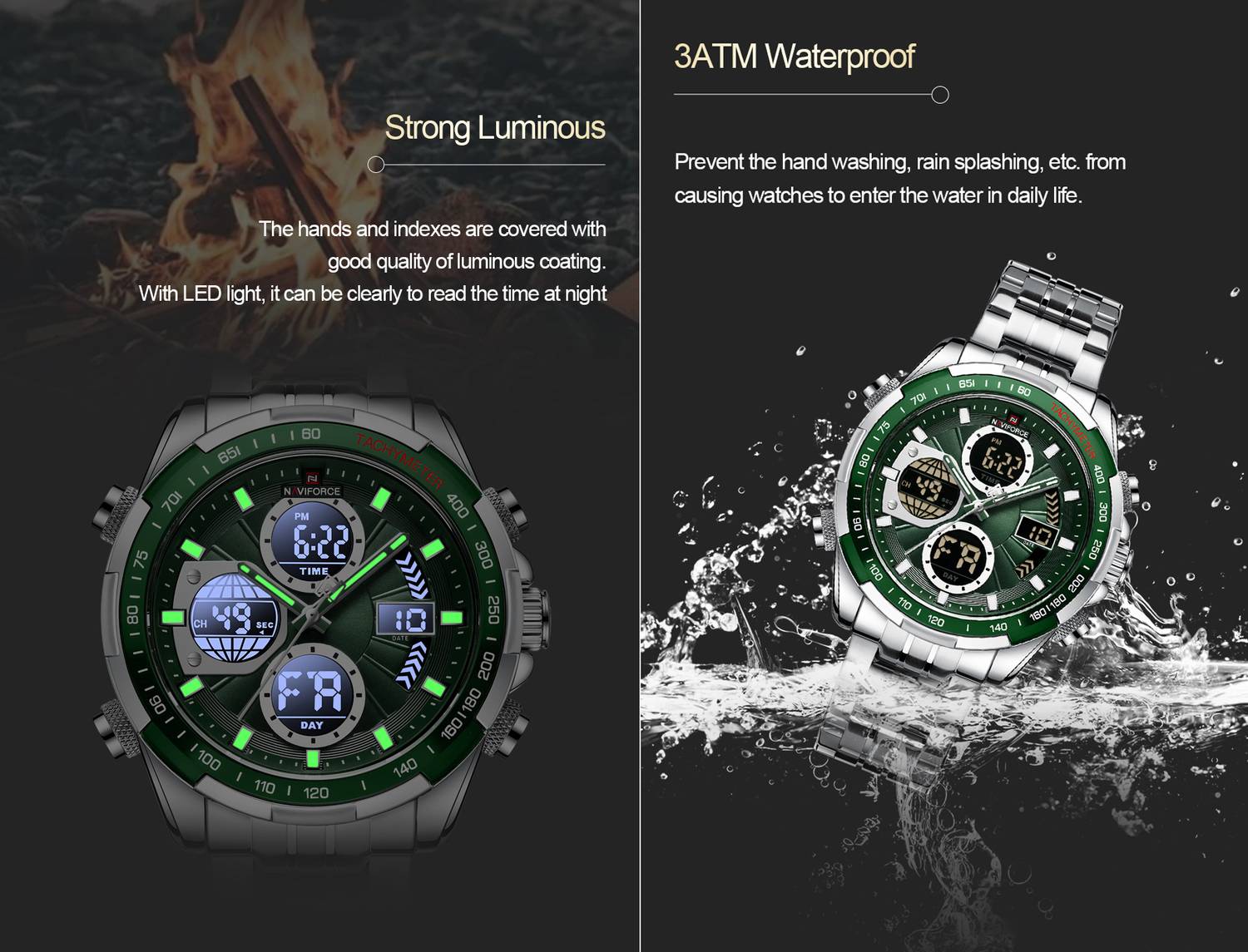 NAVIFORCE Green and Silver Analog-Digital Watch - Image 5