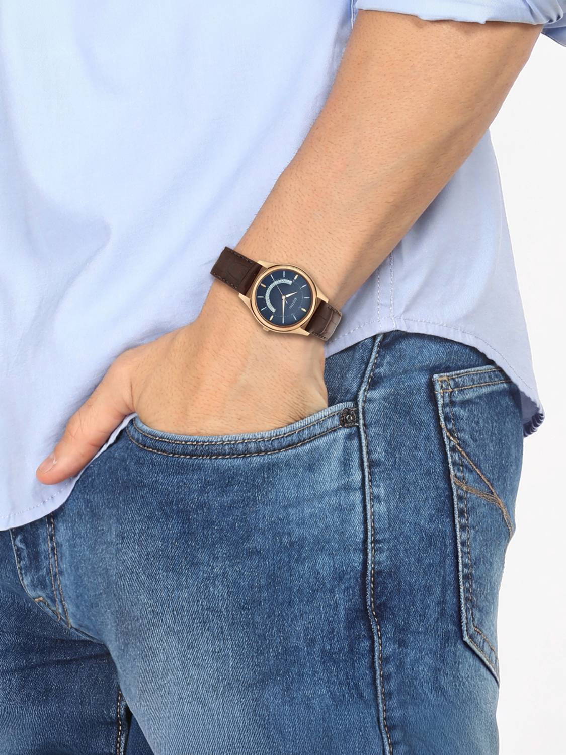 Titan Lagan Quartz Blue Dial Brown Leather Strap Analog Watch - Image 2
